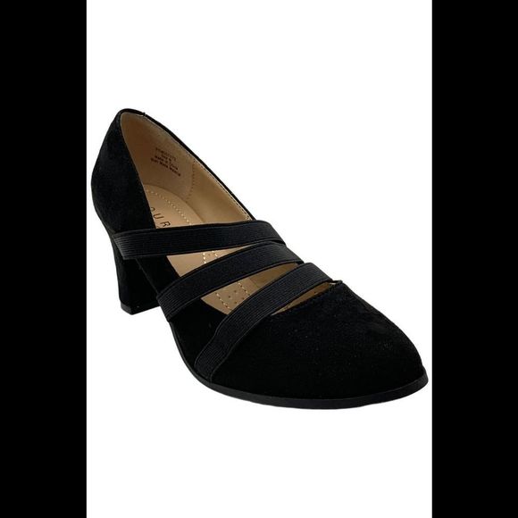 Journee Collection Women's Loren Round Stacked Pumps Black - Medium - Picture 1 of 3